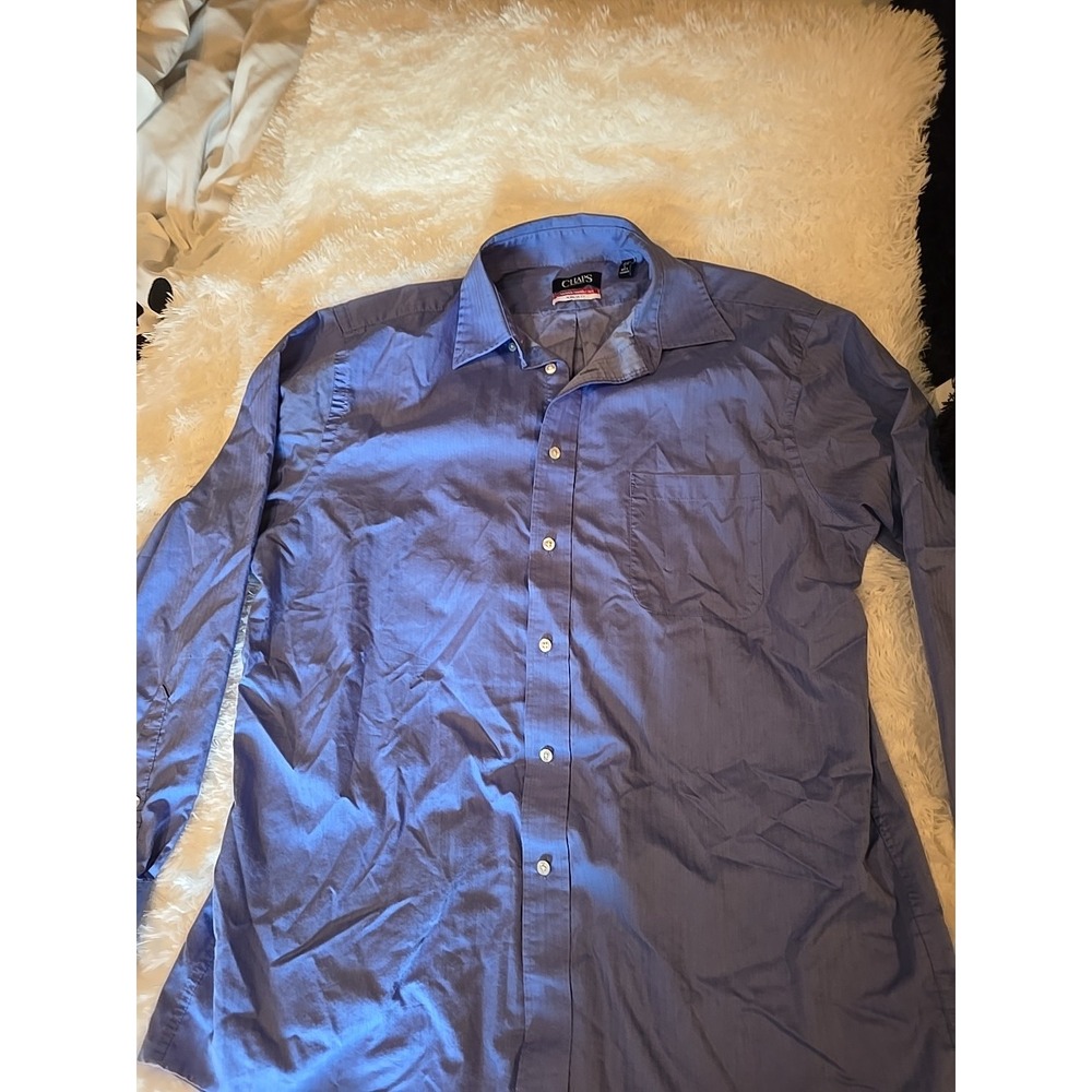 Chaps Shirt Mens Large 16 Blue Striped Button Up Wrinkle Free Long Sleeves NWT